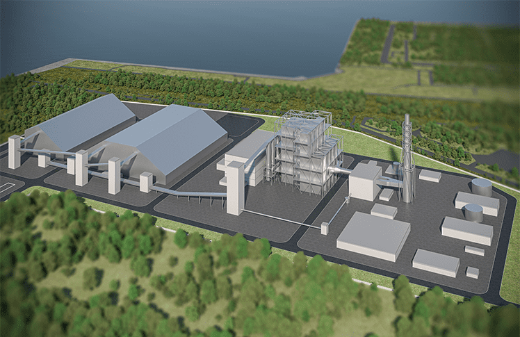 世界最大級のNo-FIT大型バイオマス発電所の完成予想図
